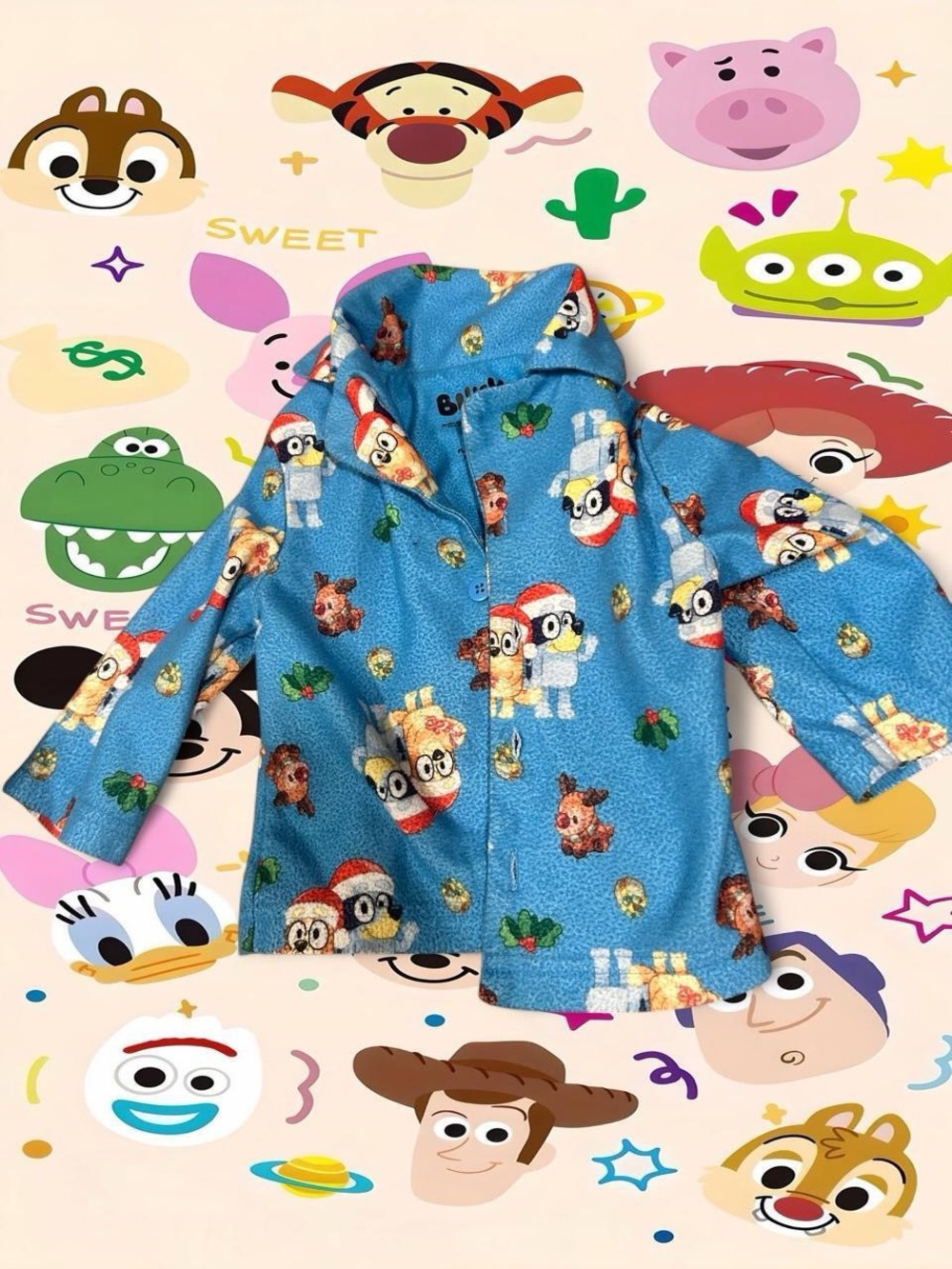 Blue bluey Holiday Hooded Kids Pajama Top